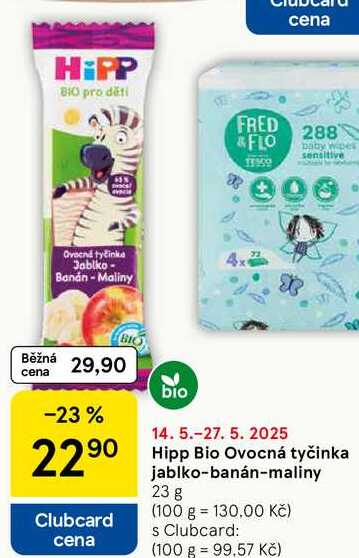 Hipp Bio Ovocná tyčinka jablko-banán-maliny, 23 g 