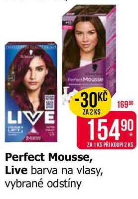 Perfect Mousse, Live barva na vlasy, vybrané odstíny 