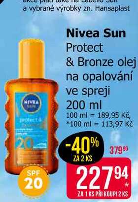 Nivea Sun Protect & Bronze olej na opalování ve spreji 200 ml