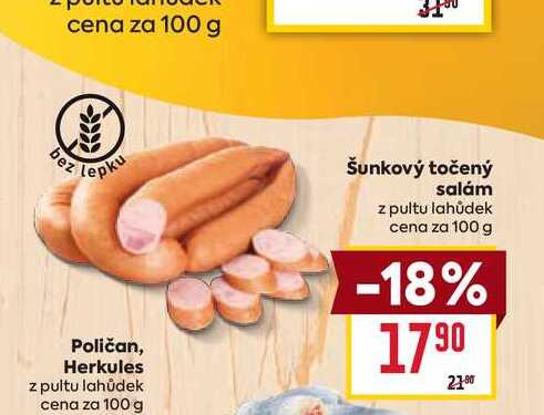 Šunkový točený salám z pultu lahůdek cena za 100 g