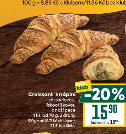 Croissant s náplní pistáciovou, lískooříškovou z naší pece 1 ks, od 70 g