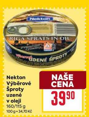 Nekton Výběrové Šproty uzené v oleji 160/115 g 