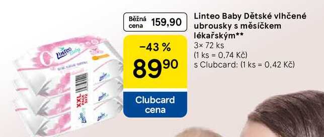 Linteo Baby Dětské vlhčené ubrousky s měsíčkem lékařským, 3x 72 ks 