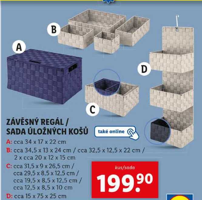 ZÁVĚSNÝ REGÁL/SADA ÚLOŽNÝCH KOŠŮ 