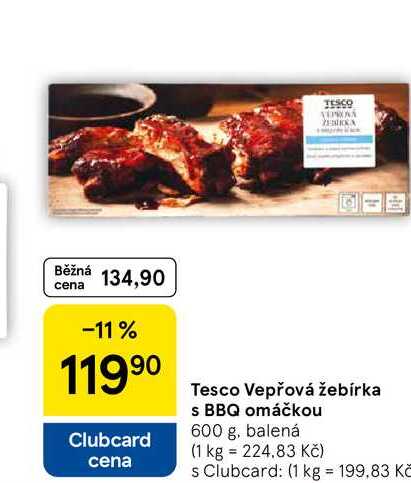Tesco Vepřová žebírka s BBQ omáčkou, 600 g, balená  