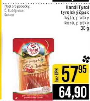 Handi Tyrol tyrolský špek kýta, plátky karé, plátky 80g 