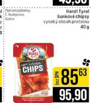 Handl Tyrol šunkové chipsy vysoký obsah proteinu 40g 