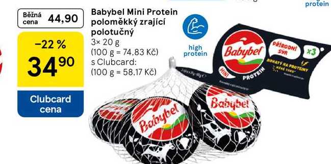 Babybel Mini Protein poloměkký zrající polotučný, 3x 20 g  