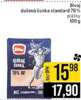 Bivoj dušená šunka standard 70% plátky 100 g