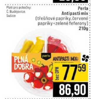 Perla Antipasti mix třešňové papriky červené papriky+zelené feferony 210g 