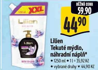 Lilien Tekuté mýdlo, náhradní náplň, 1250 ml 