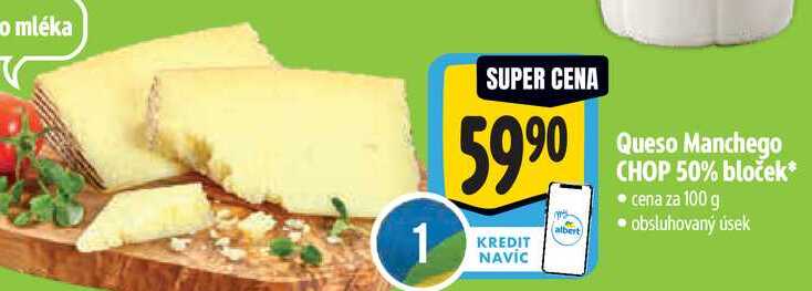 Queso Manchego CHOP 50% bloček, cena za 100 g 