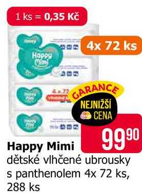 Happy Mimi dětské vlhčené ubrousky s panthenolem 4x 72 ks, 288 ks 