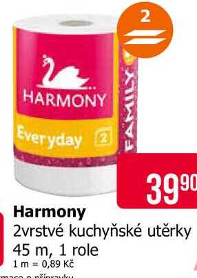 Harmony 2vrstvé kuchyňské utěrky 45 m, 1 role 