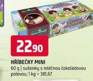 Hříbečky mini 60 g sušenky s mléčnou čokoládovou polevou