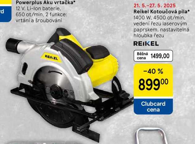 Reikel Kotoučová pila, 1400 W. 4500 ot/min. vedení řezu laserovým paprskem