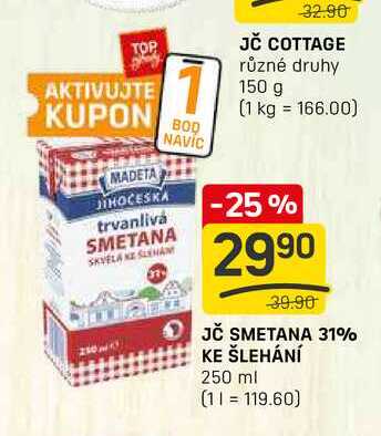 Jč SMETANA 31% KE ŠLEHÁNÍ 250 ml 