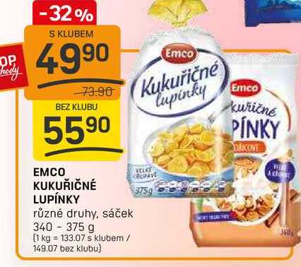 EMCO KUKUŘIČNÉ LUPÍNKY různé druhy, sáček 340-375 g