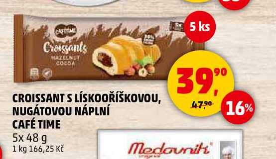 CROISSANT S LÍSKOOŘÍŠKOVOU, NUGÁTOVOU NÁPLNÍ CAFÉ TIME, 5x 48 g 