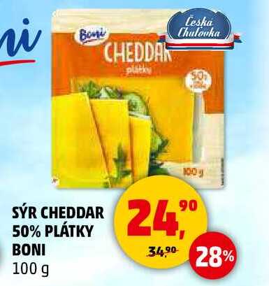 SÝR CHEDDAR 50% PLÁTKY BONI, 100 g