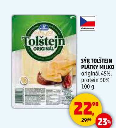 SÝR TOLŠTEJN PLÁTKY MILKO originál 45%, 100 g