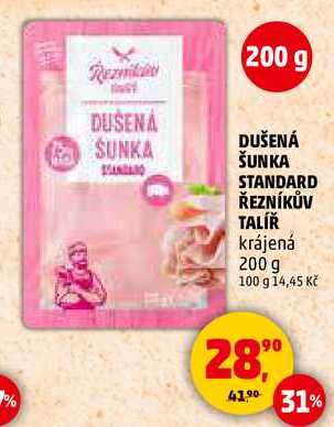 DUŠENÁ ŠUNKA STANDARD ŘEZNÍKŮV TALÍŘ krájená, 200 g  