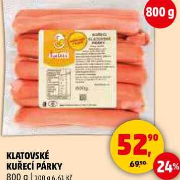 KLATOVSKÉ KUŘECÍ PÁRKY, 800 g 