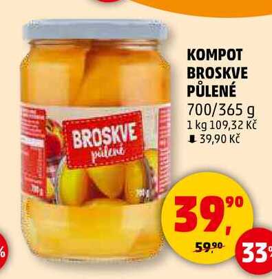 KOMPOT BROSKVE PŮLENÉ, 700/365 g 