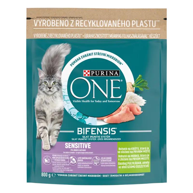 PURINA ONE Granule pro kočky Sensitive krůta a rýže, 800 g