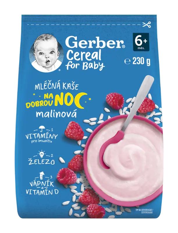 Gerber Cereal mléčná kaše malinová Dobrou noc, 230 g