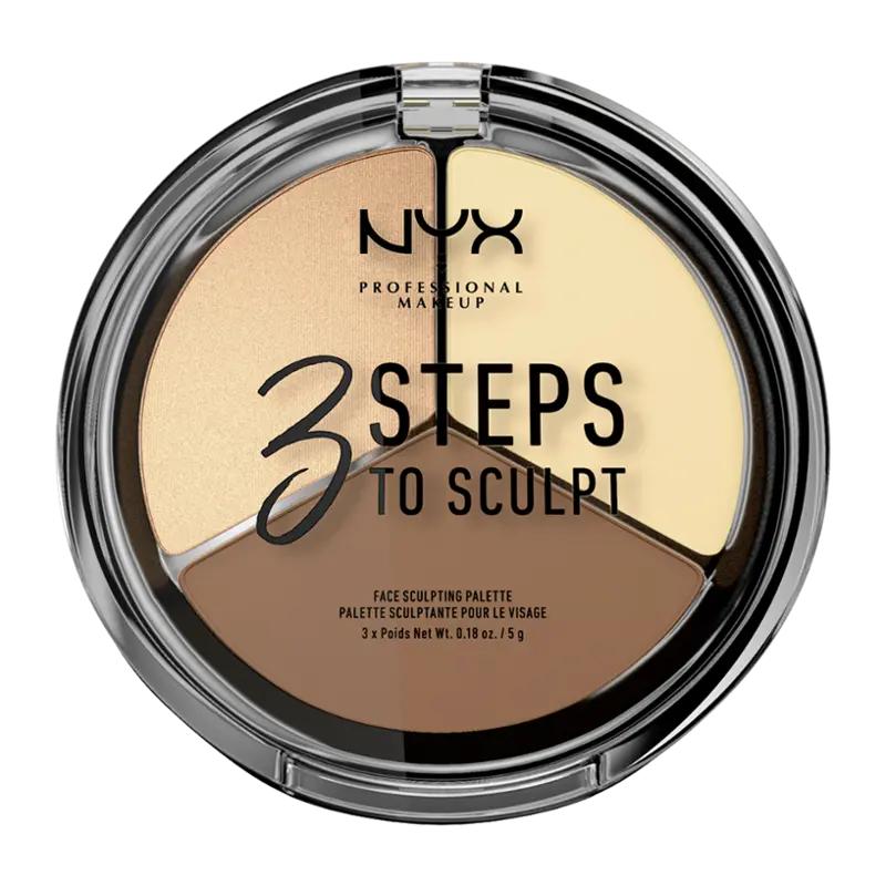 NYX Professional Makeup Konturovací paletka 3 Steps To Sculpt 02 Light, 1 ks