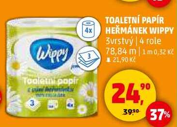 TOALETNÍ PAPÍR HEŘMÁNEK WIPPY, 3vrstvý, 4 role