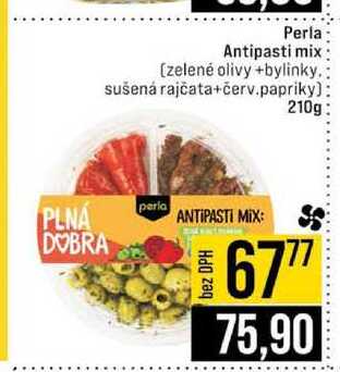 Perla Antipasti mix zelené olivy +bylinky sušená rajčata+červ papriky 210g