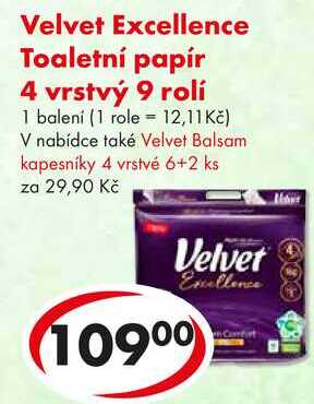 Velvet Excellence Toaletní papír 4 vrstvý, 9 rolí 