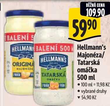 Hellmann's Majonéza/Tatarská omáčka, 500 ml 