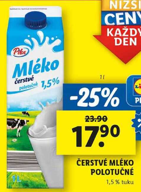 ČERSTVÉ MLÉKO POLOTUČNÉ 1,5%, 1 l