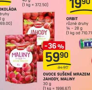 OVOCE SUŠENÉ MRAZEM JAHODY, MALINY 30 g
