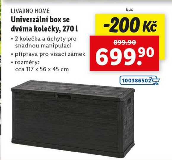 Univerzální box se dvěma kolečky, 270 l
