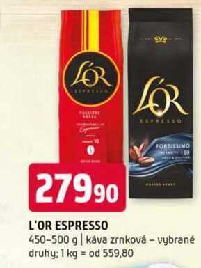 L´or espresso 450-500 g káva zrnková vybrané druhy