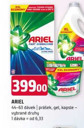Ariel 44-63 dávek prášek, gel, kapsle vybrané druhy