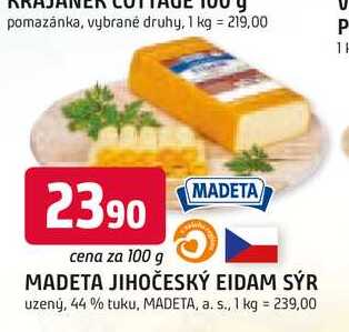MADETA JIHOČESKÝ EIDAM SÝR uzený, 44% tuku, 100g