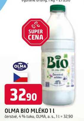 OLMA BIO MLÉKO 1l čerstvé, 4% tuku