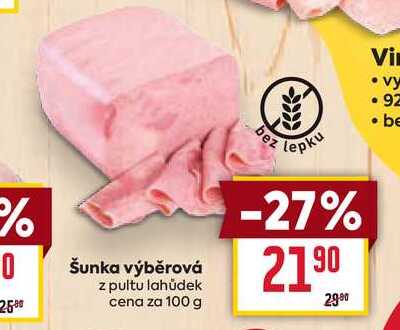 Šunka výběrová z pultu lahůdek cena za 100 g