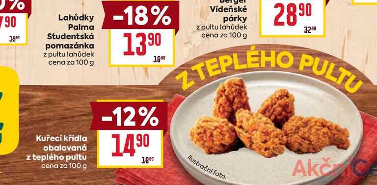Kuřecí křídla obalovaná z teplého pultu cena za 100 g