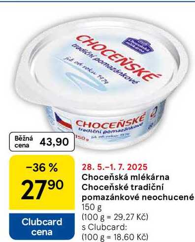 Choceňská mlékárna Choceňské tradiční pomazánkové neochucené, 150 g 