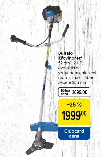 Buffalo Křovinořez, 52 cm³, 2 HP, dvoutaktní vzduchem chlazený motor, max. záběr sečení 255 mm 