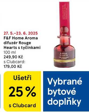 F&F Home Aroma difuzér Rouge Hearts s tyčinkami, 100 ml  