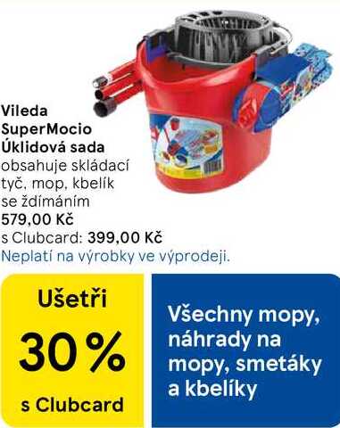 Vileda SuperMocio Úklidová sada, obsahuje skládací tyč, mop, kbelík se ždímáním 