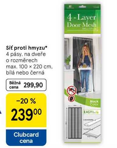 Síť proti hmyzu, 4 pásy, na dveře o rozměrech max. 100 x 220 cm, bílá nebo černá 