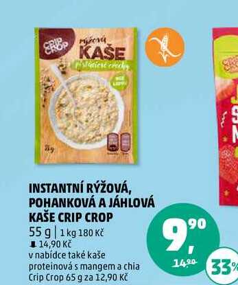 INSTANTNÍ RÝŽOVÁ, POHANKOVÁ A JÁHLOVÁ KAŠE CRIP CROP, 55 g 